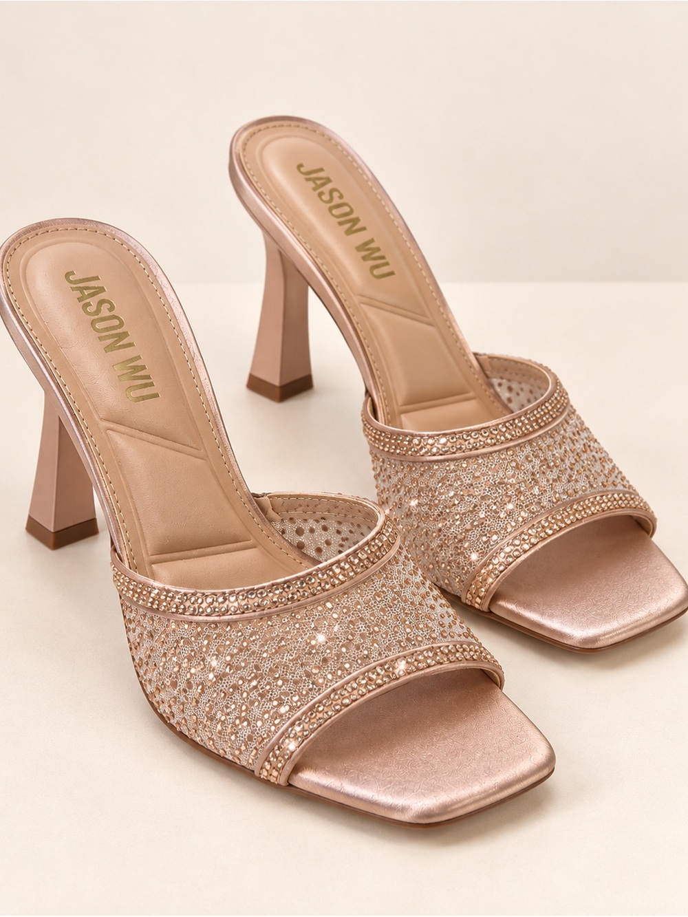 JASON WU Rose Gold Crystal Embellished Slide Heels - Size 8